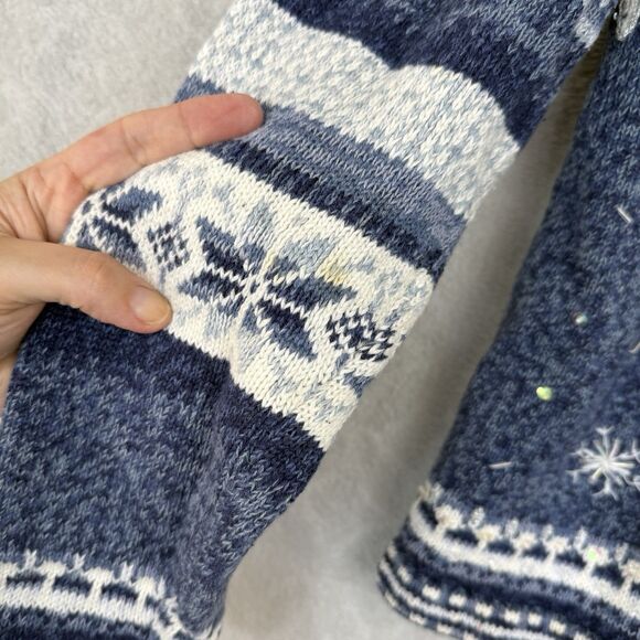 Vtg Heirloom Collectibles Sweater Large Blue Winter Snowflakes Knit Full Zip Y2K - Picture 7 of 14